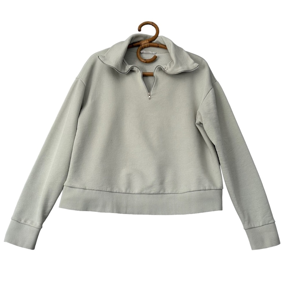 MNG | Collared 1/4 Zip Sweatshirt Size S Pale Green - Picture 2 of 11
